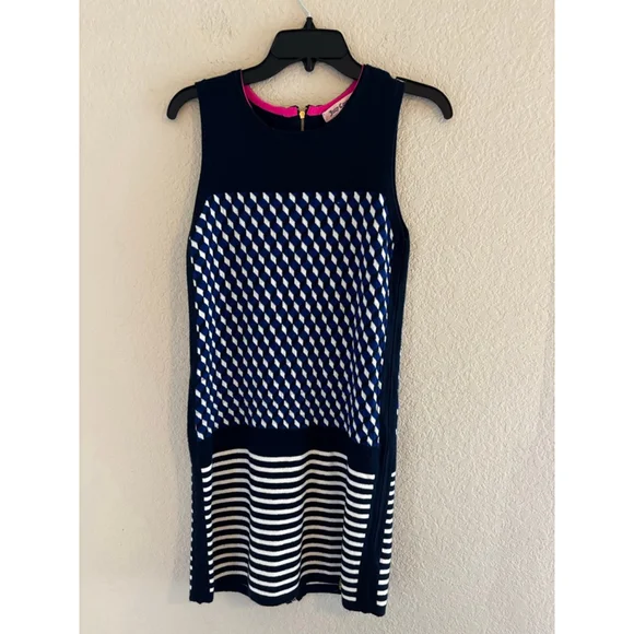 Women's Vintage Juicy Couture Navy & White Geometric Mini sweater Dress S - Picture 1 of 6